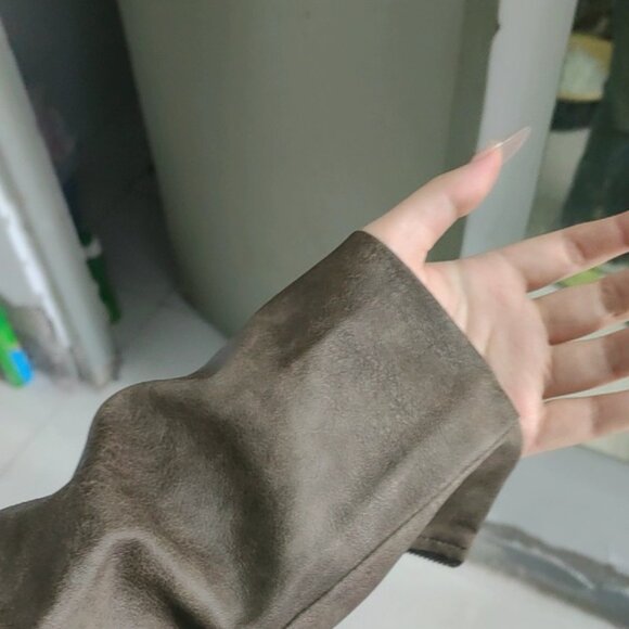 Brown Grunge Biker Jacket Stud Collar - Picture 9 of 9